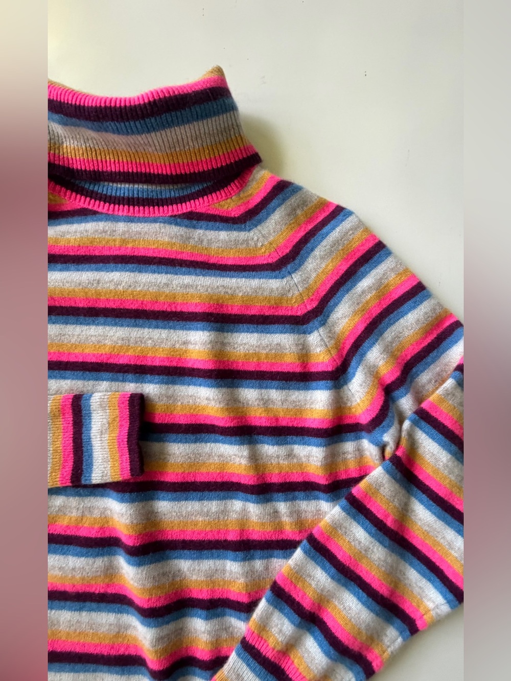 White + Warren CASHMERE COLORFUL STRIPED TURTLENECK M - Picture 3 of 8